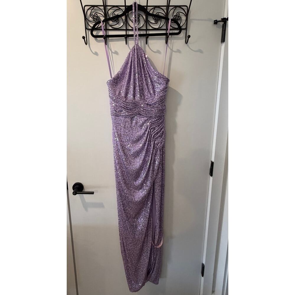NWT Size 6 Mac Duggal Lilac sequined Halter Dress 27128 - Picture 4 of 9